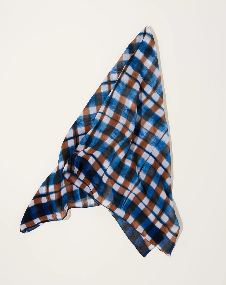Auntie Oti Indigo and Brown Gingham Bandana - Stylish Cotton Scarf for Men and Women
