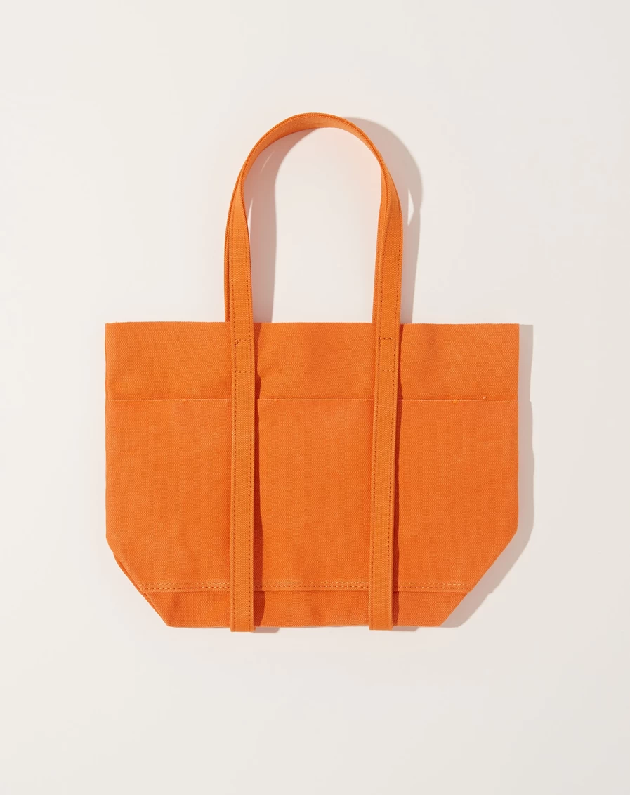 Amiacalva Orange Washed Canvas Small 6 Pocket Tote Bag for Women