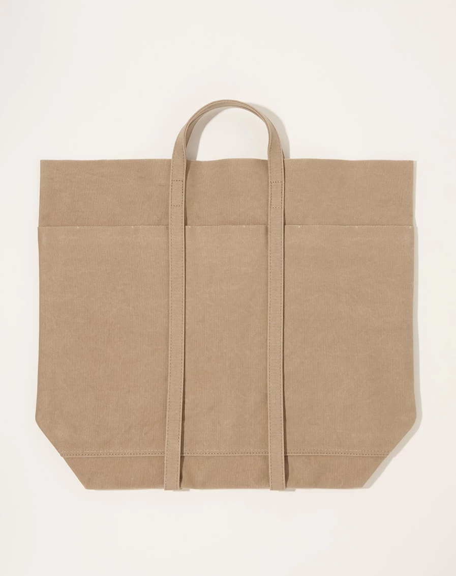 Amiacalva Taupe Washed Canvas 6-Pocket Tall Tote Bag for Women