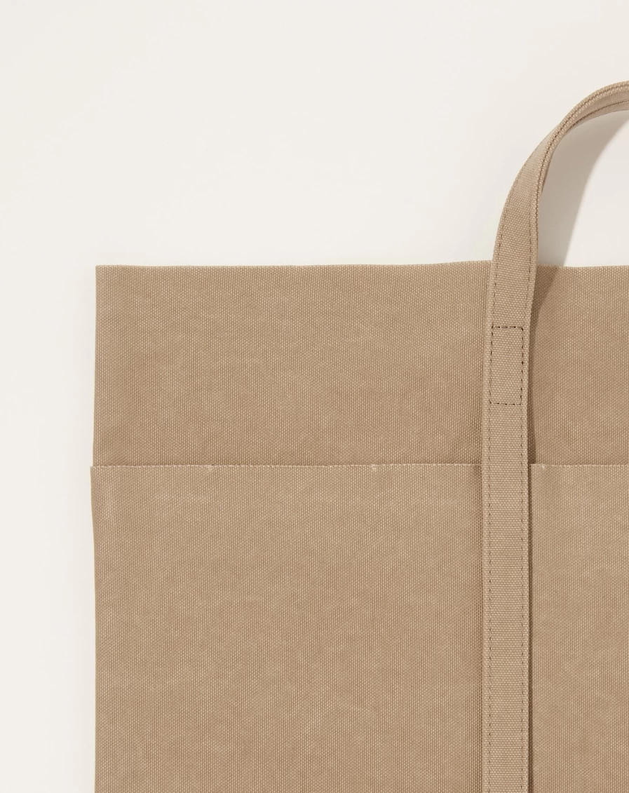 Amiacalva Taupe Washed Canvas 6-Pocket Tall Tote Bag for Women