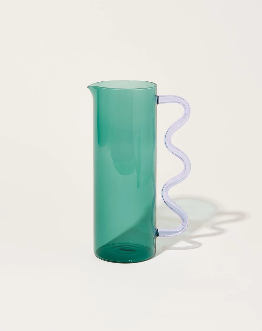 Sophie Lou Jacobsen Teal and Lilac Wave Pitcher - Handcrafted Ceramic Pouring Vessel