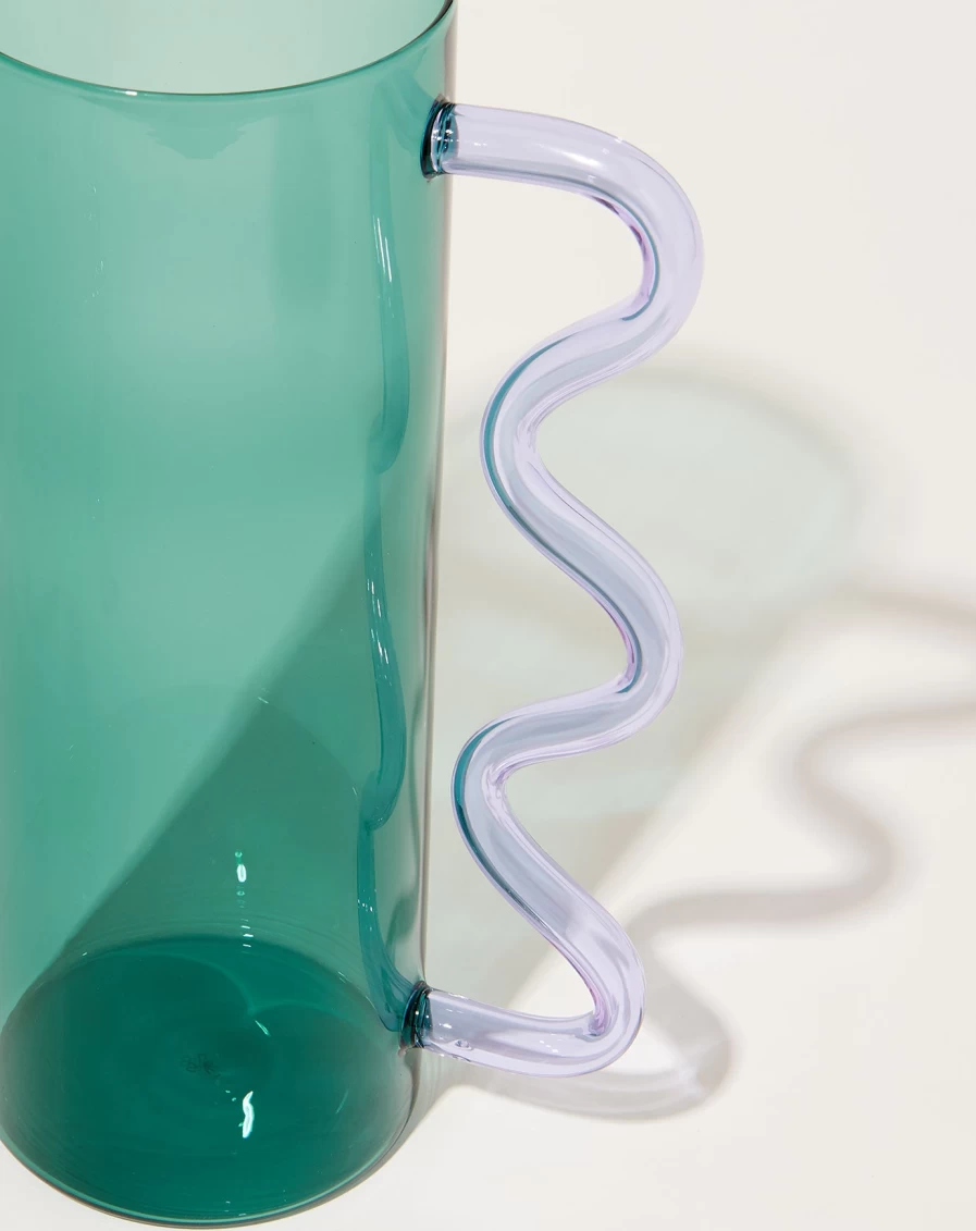Sophie Lou Jacobsen Teal and Lilac Wave Pitcher - Handcrafted Ceramic Pouring Vessel