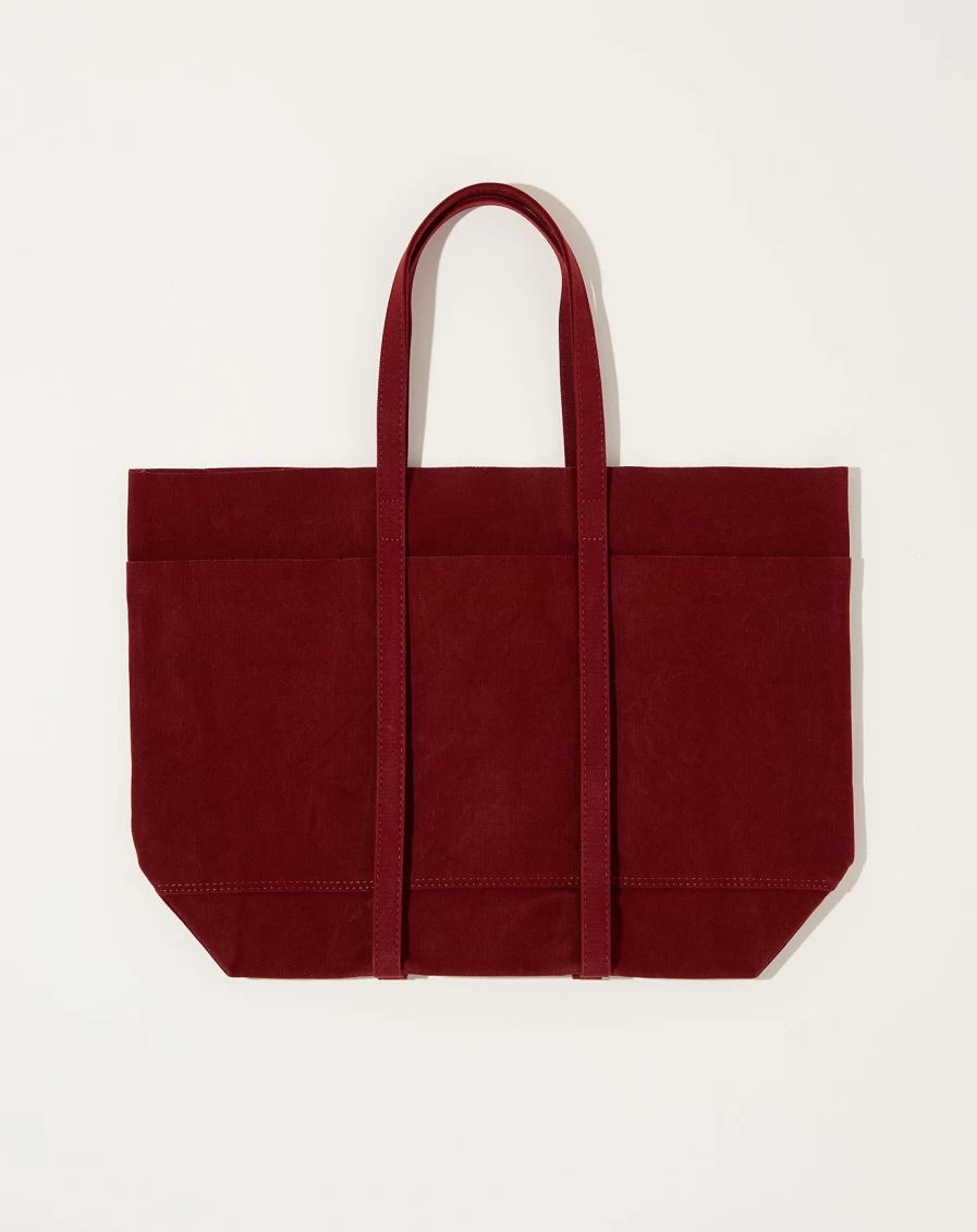 Amiacalva Burgundy Washed Canvas Tote Bag with 6 Pockets - Stylish & Spacious Handbag