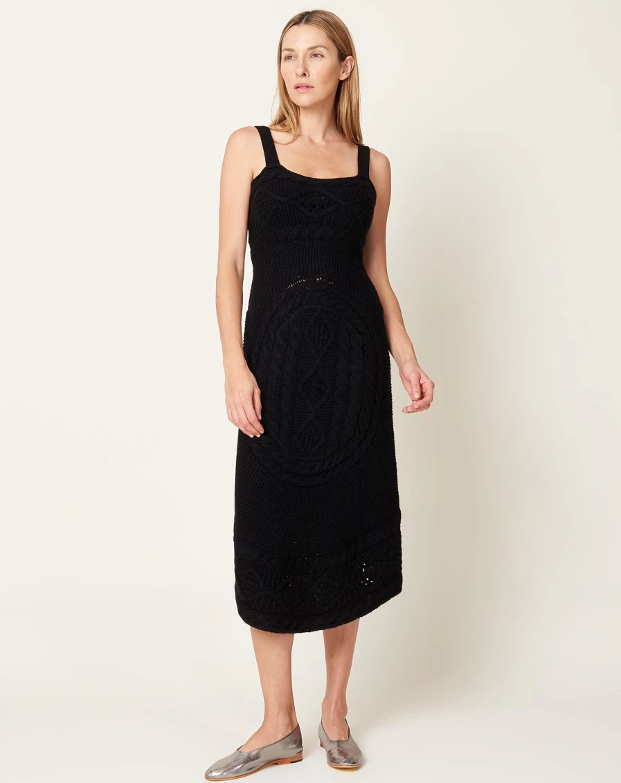 Babaco Black Round Neck Knit Cable Dress - Stylish Women's Casual Winter Dress