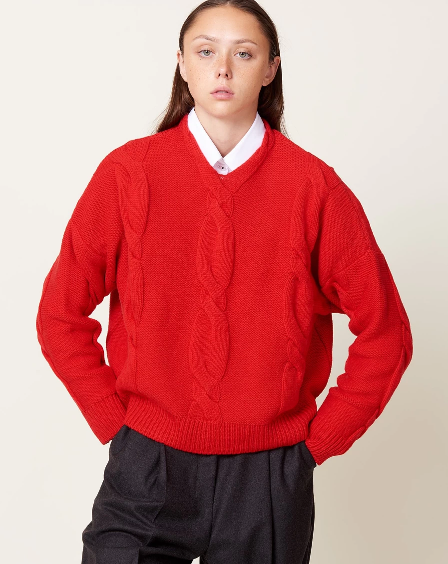 Cordera Red Wool Cashmere Braided Sweater - Luxurious Knitwear for Women
