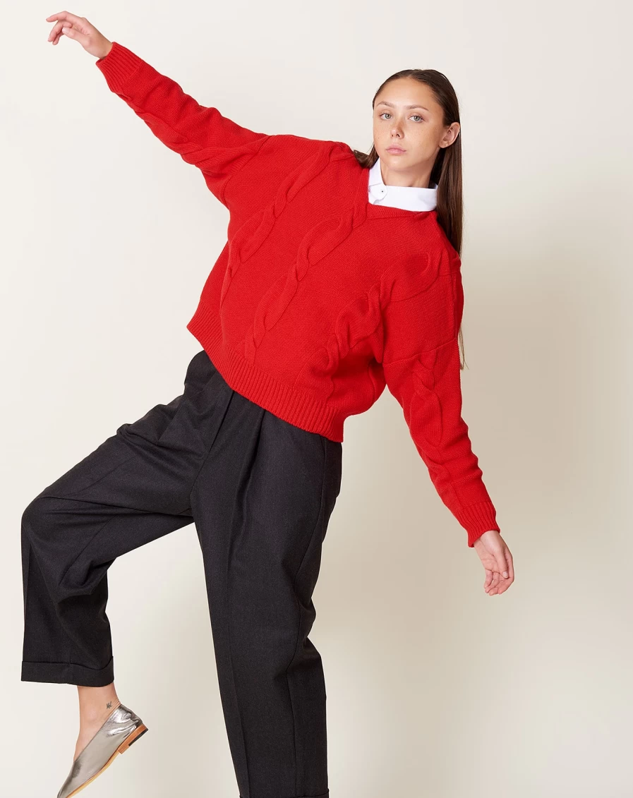 Cordera Red Wool Cashmere Braided Sweater - Luxurious Knitwear for Women