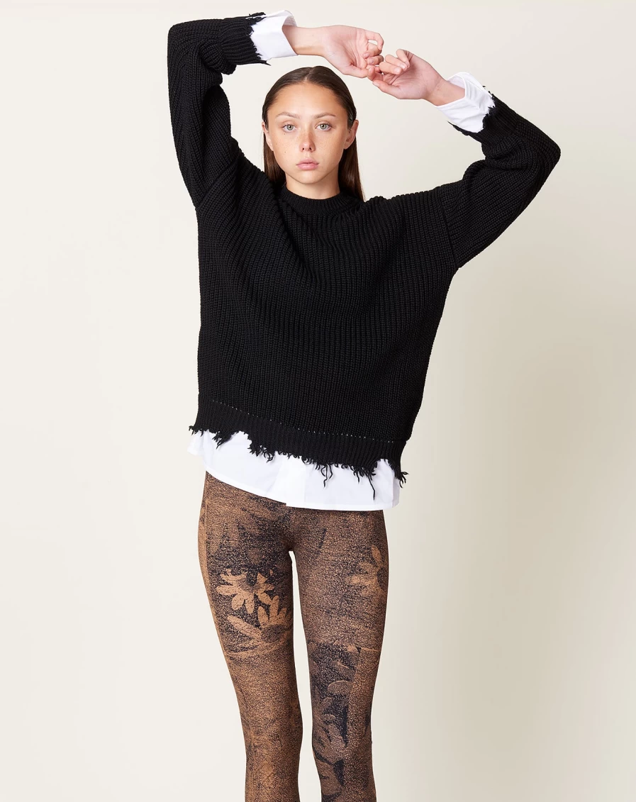 MM6 Black Sweater with Shirt Collar Detail - Stylish Layered Look