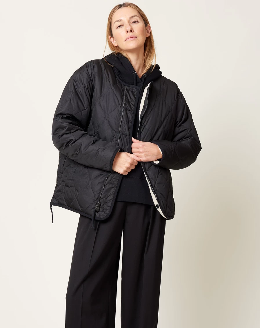 Taion Reversible Military Down Jacket - Black & Cream, Lightweight Warm Puffer Coat for Men & Women