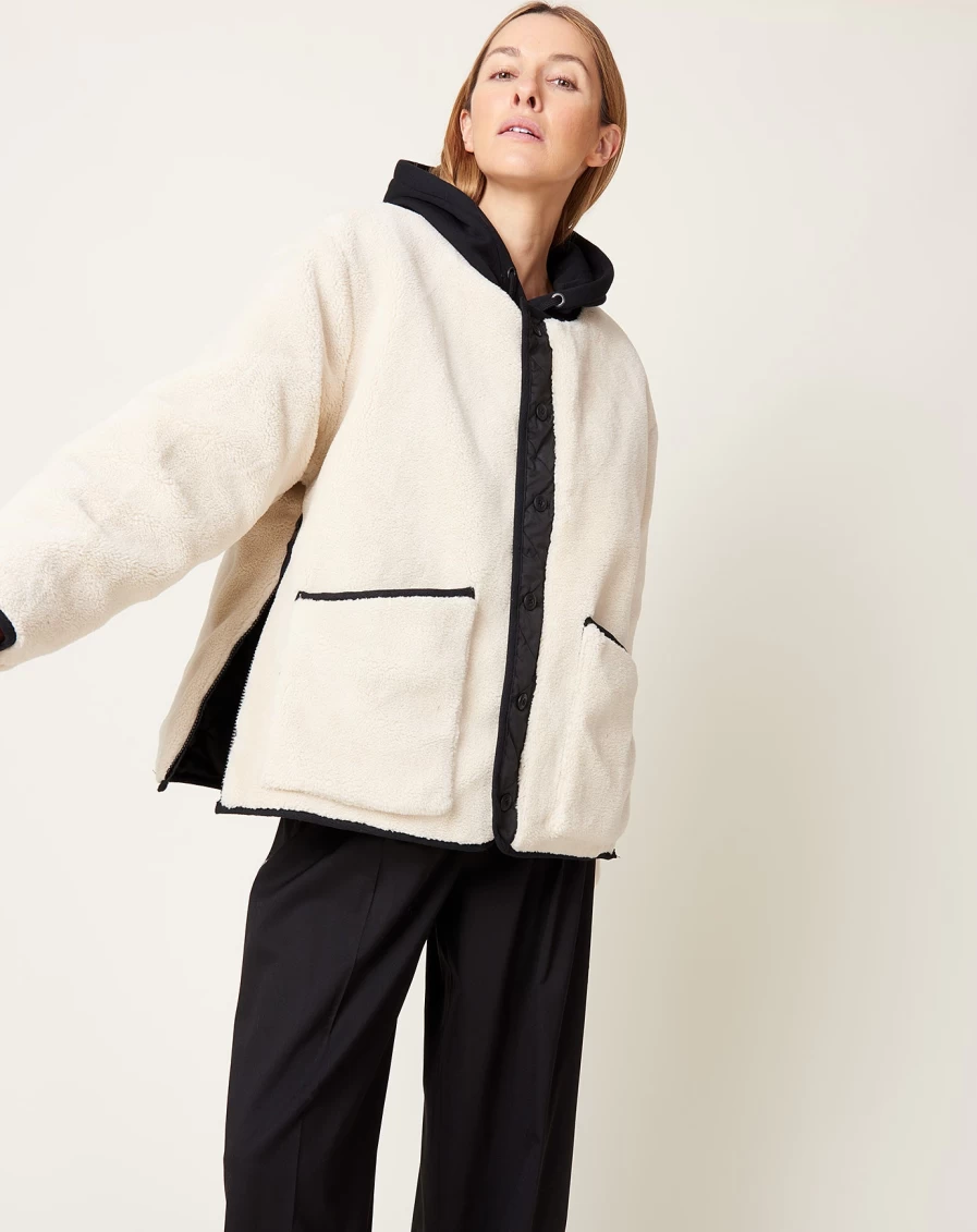 Taion Reversible Military Down Jacket - Black & Cream, Lightweight Warm Puffer Coat for Men & Women