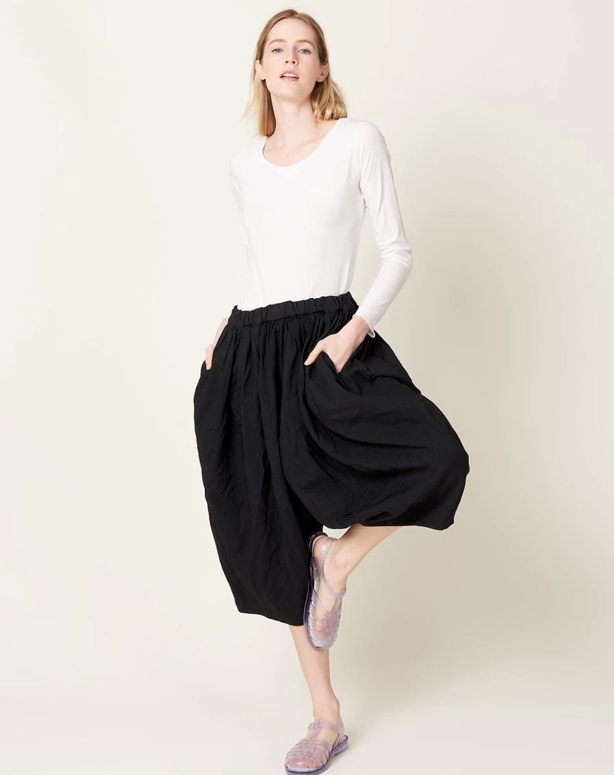 Comme des Garçons Black Serge Curved Leg Pants - High-Waisted Wide Trousers for Women