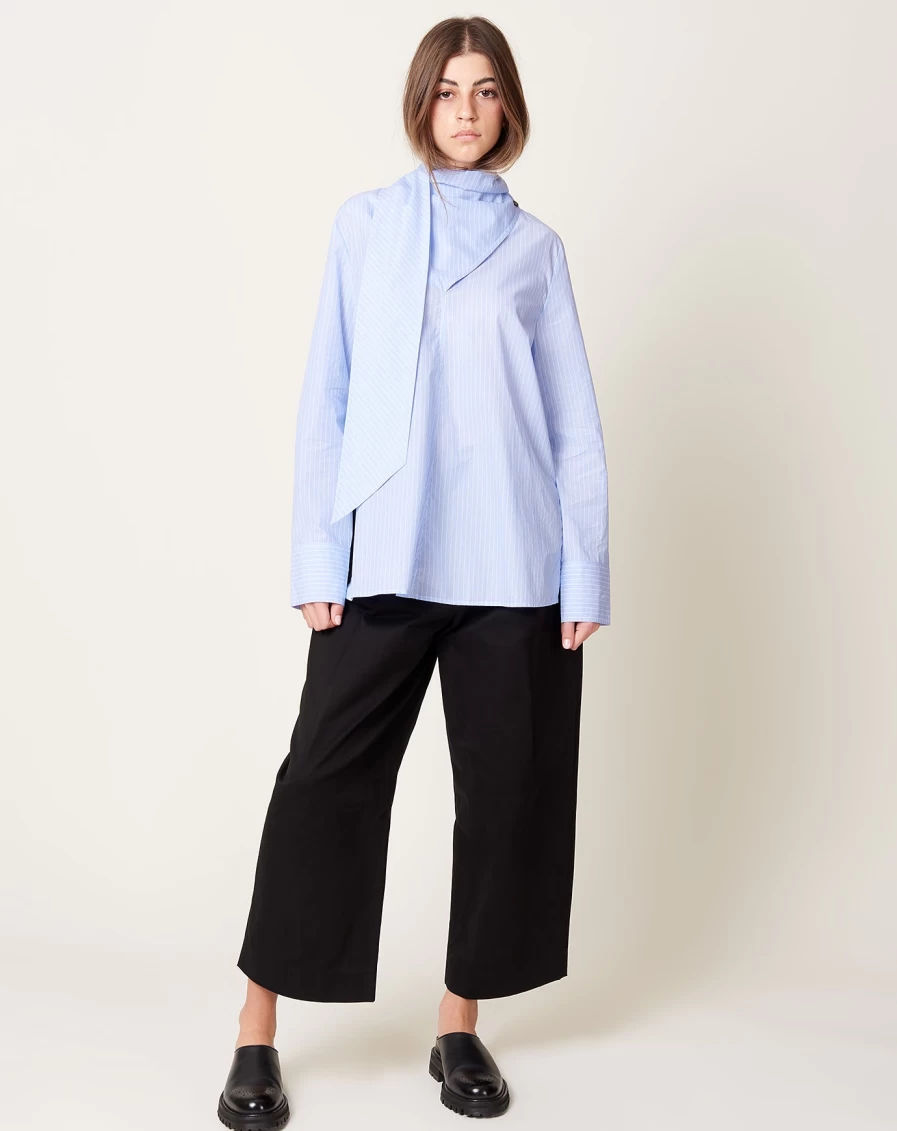 Studio Nicholson Blue Broken Stripe Utah Scarf Neck Top