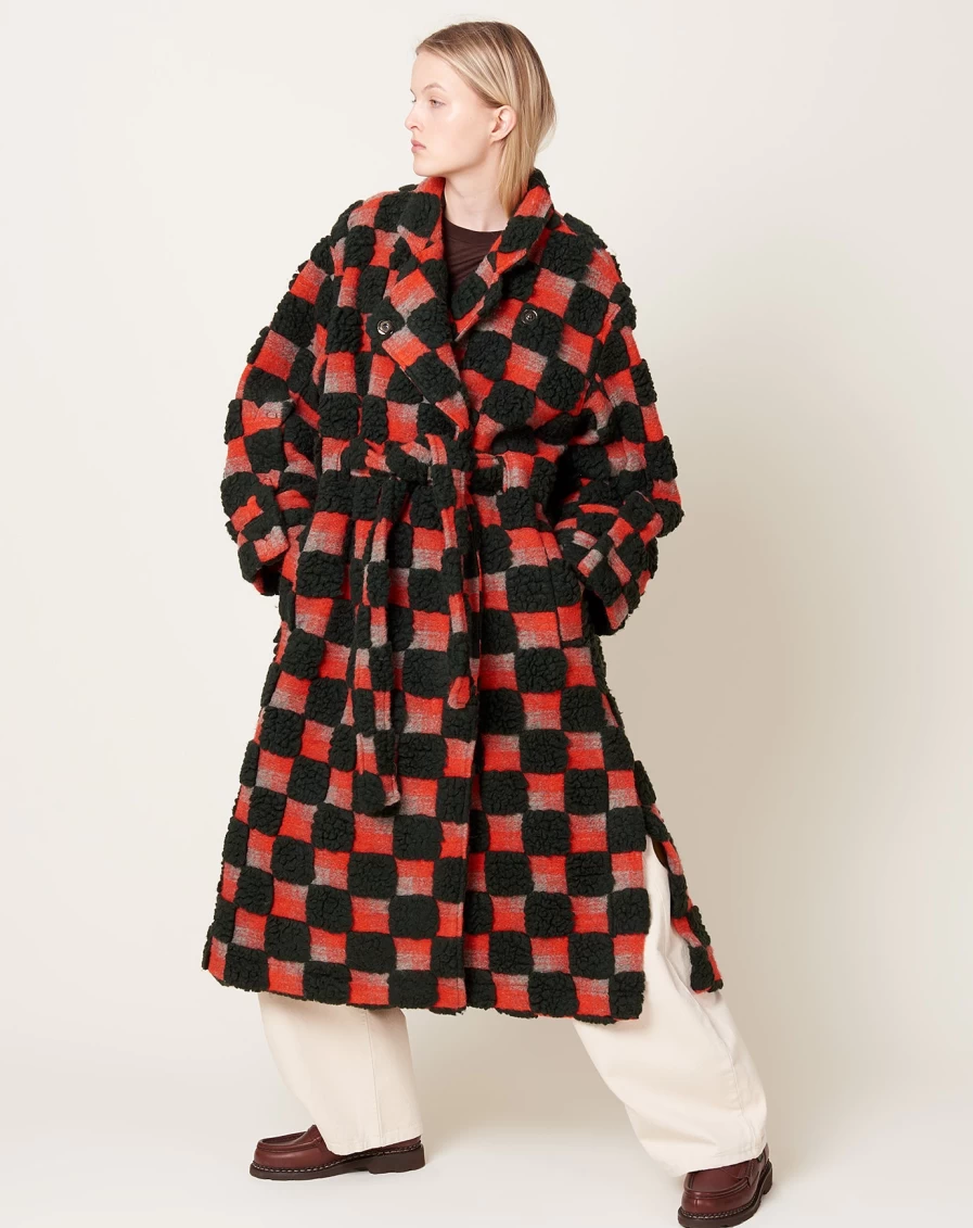 Henrik Vibskov Green & Orange Teddy Check Midnight Coat - Winter Fashion Outerwear