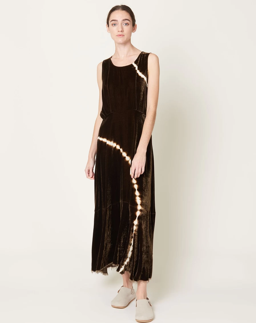Raquel Allegra Brown Velvet Frida Dress with Tie Dye Detail