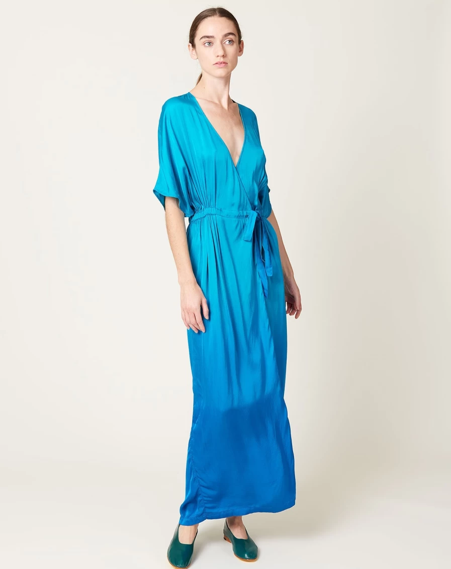 Raquel Allegra Aqua Dip Dye Diane Dress - Light Blue Ombre Boho Chic Maxi Dress