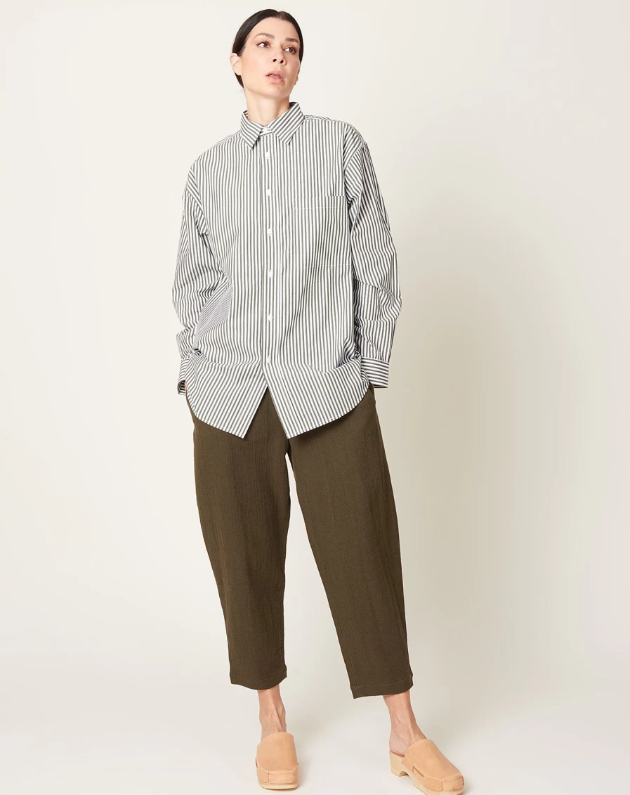 Kowtow Deep Green Stripe James Shirt - Organic Cotton Men's Button Down Top