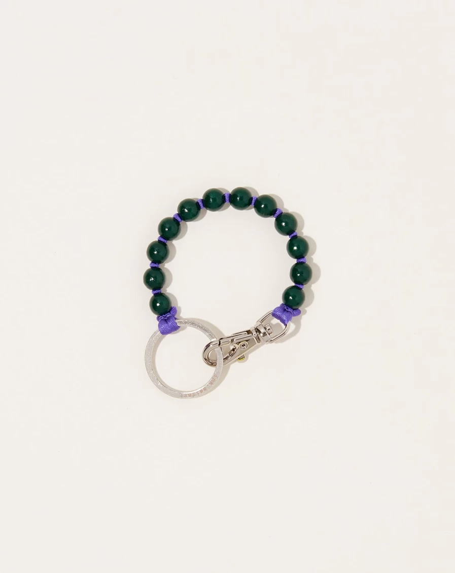 Ina Seifart Dark Green & Purple Perlen Short Keyholder - Stylish Leather Keychain