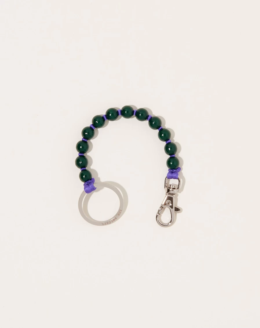 Ina Seifart Dark Green & Purple Perlen Short Keyholder - Stylish Leather Keychain