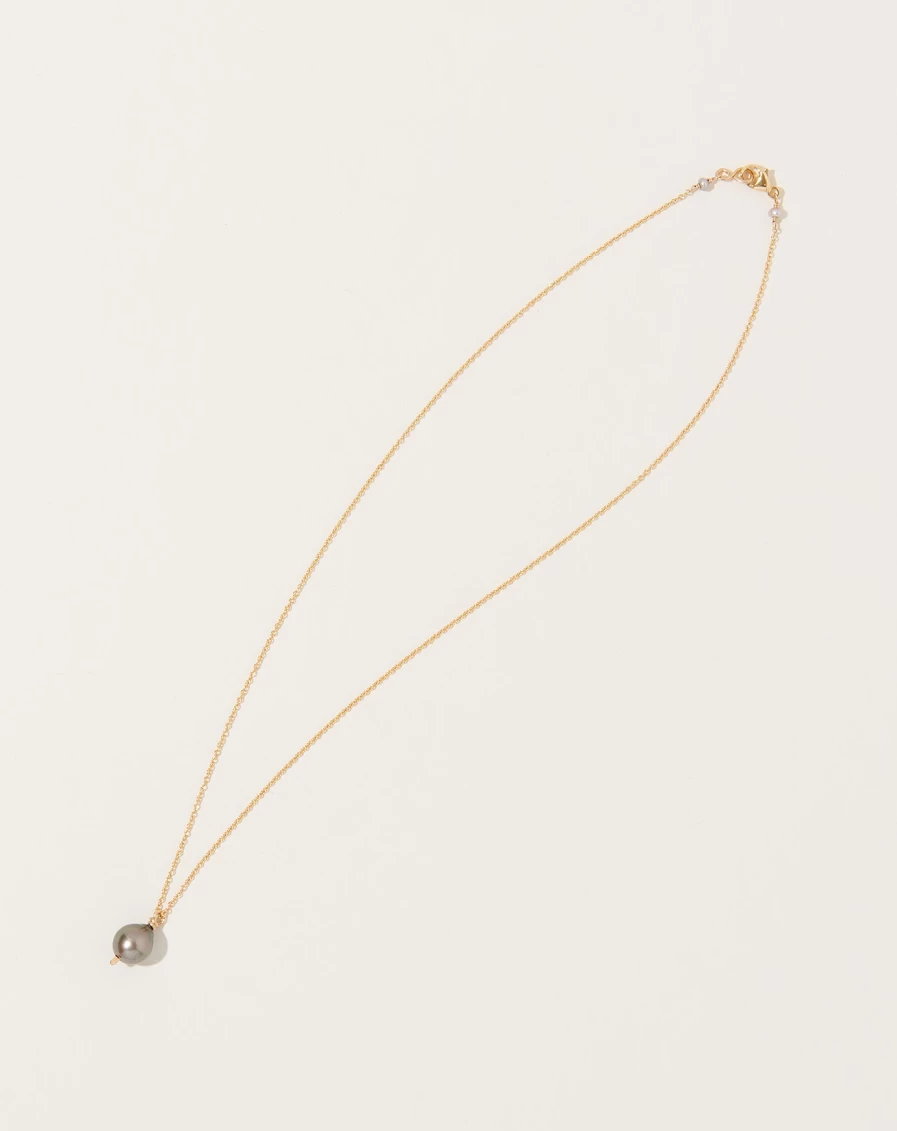 Mary MacGill Charcoal Baroque Pearl Drop Necklace for Petite Women