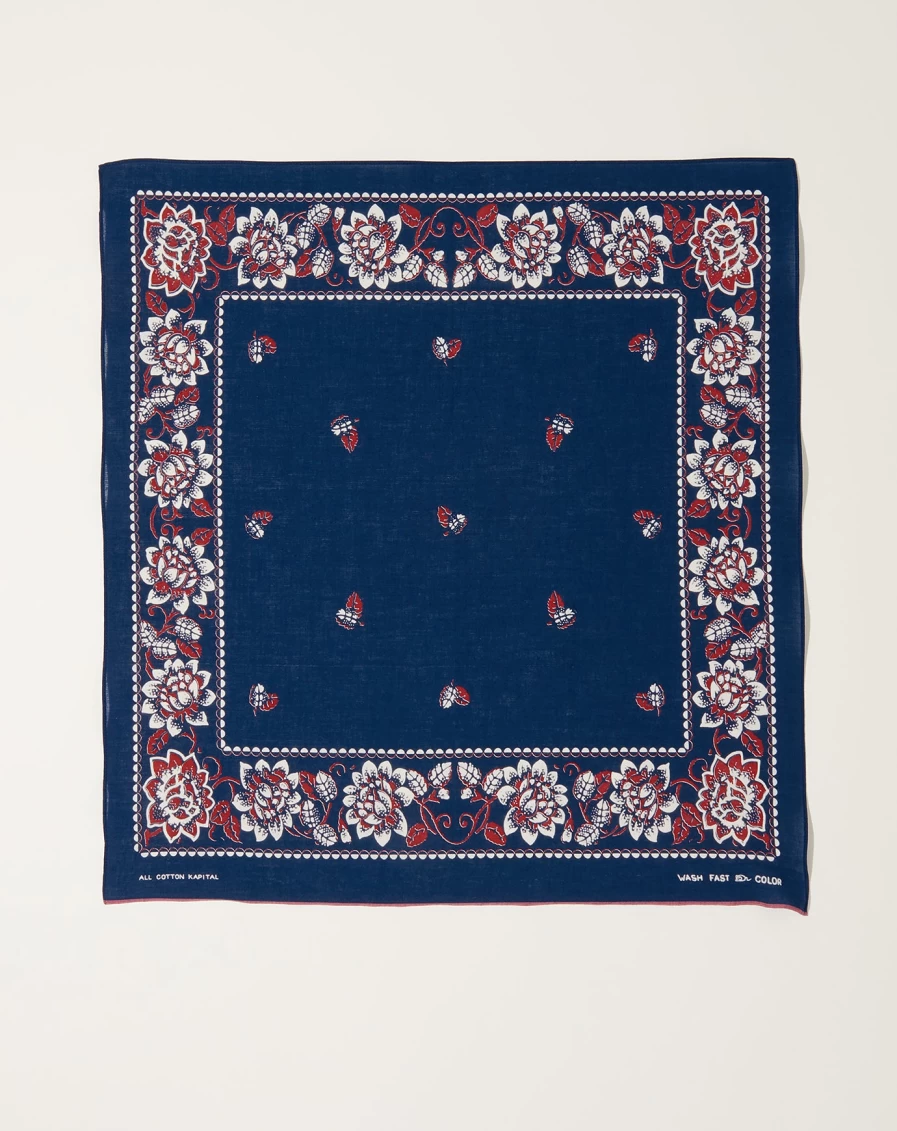 Kapital Navy Rockwell Flower Bandana - Vintage Japanese Style Scarf