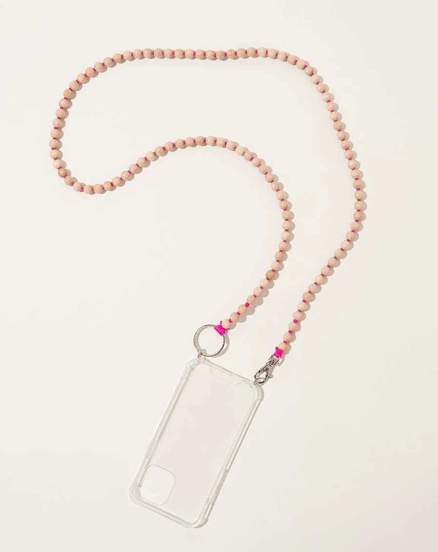 "Ina Seifart iPhone Necklace – Natural Pink Hand Chain for Smartphone"