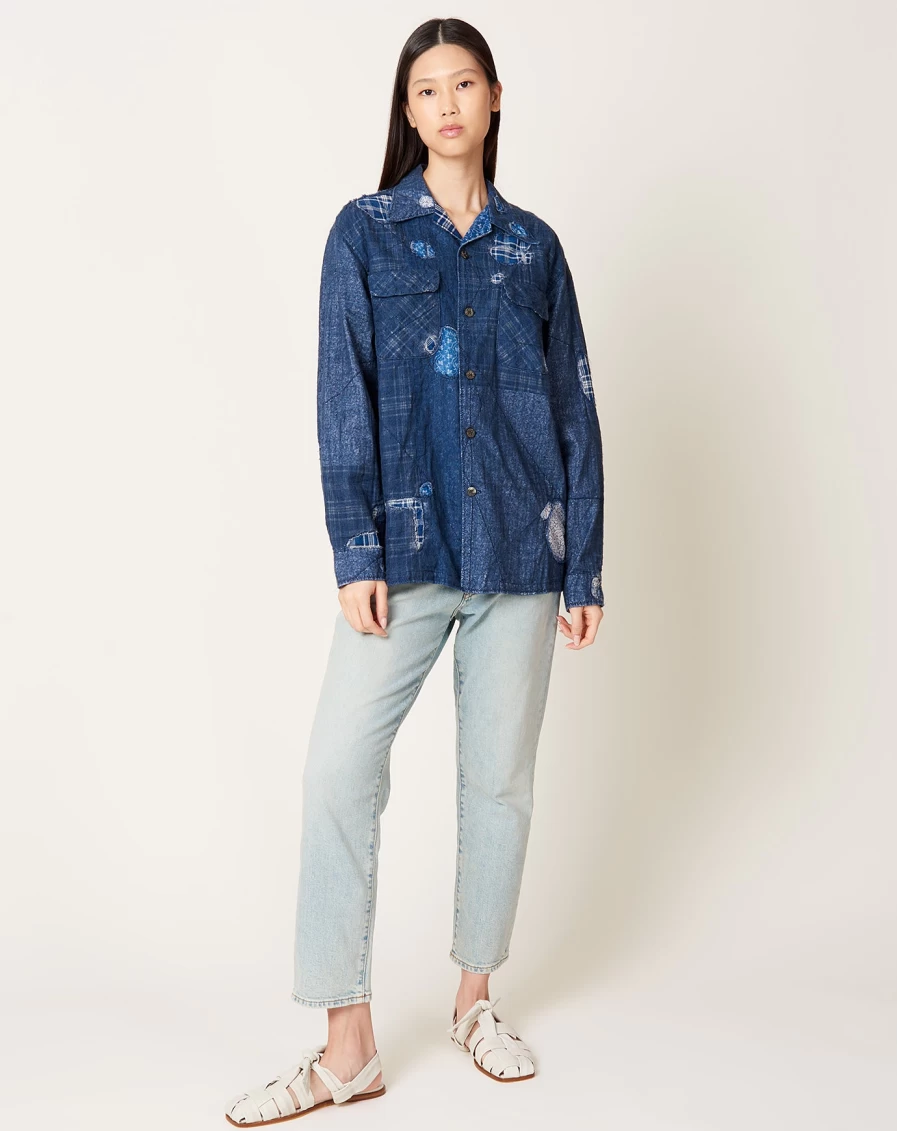 Kapital Nora-Dot Patchwork Board Shirt - Japanese Denim Boro Style Vintage Inspired Top