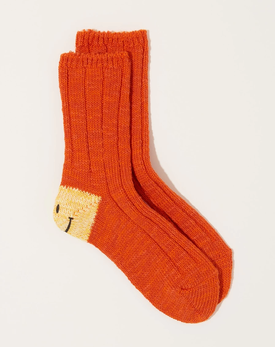 Kapital MA-1 Rainbow Happy Heel Socks Orange - 56 Yarns Colorful Comfort Footwear