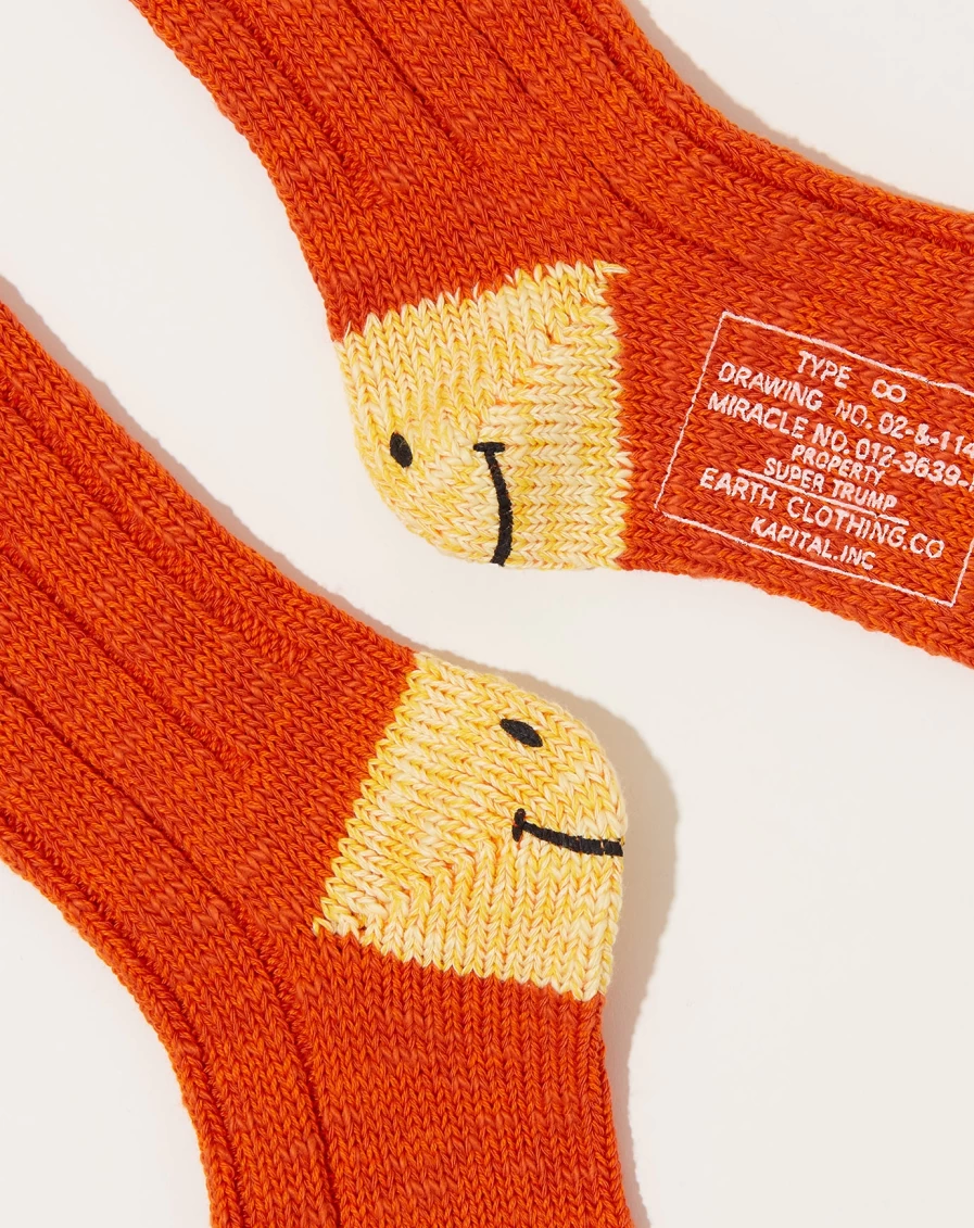 Kapital MA-1 Rainbow Happy Heel Socks Orange - 56 Yarns Colorful Comfort Footwear