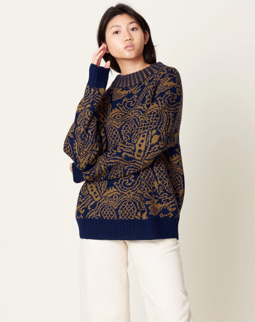 Rachel Comey Strada Top - Navy Blue Butterfly Jacquard Blouse for Women