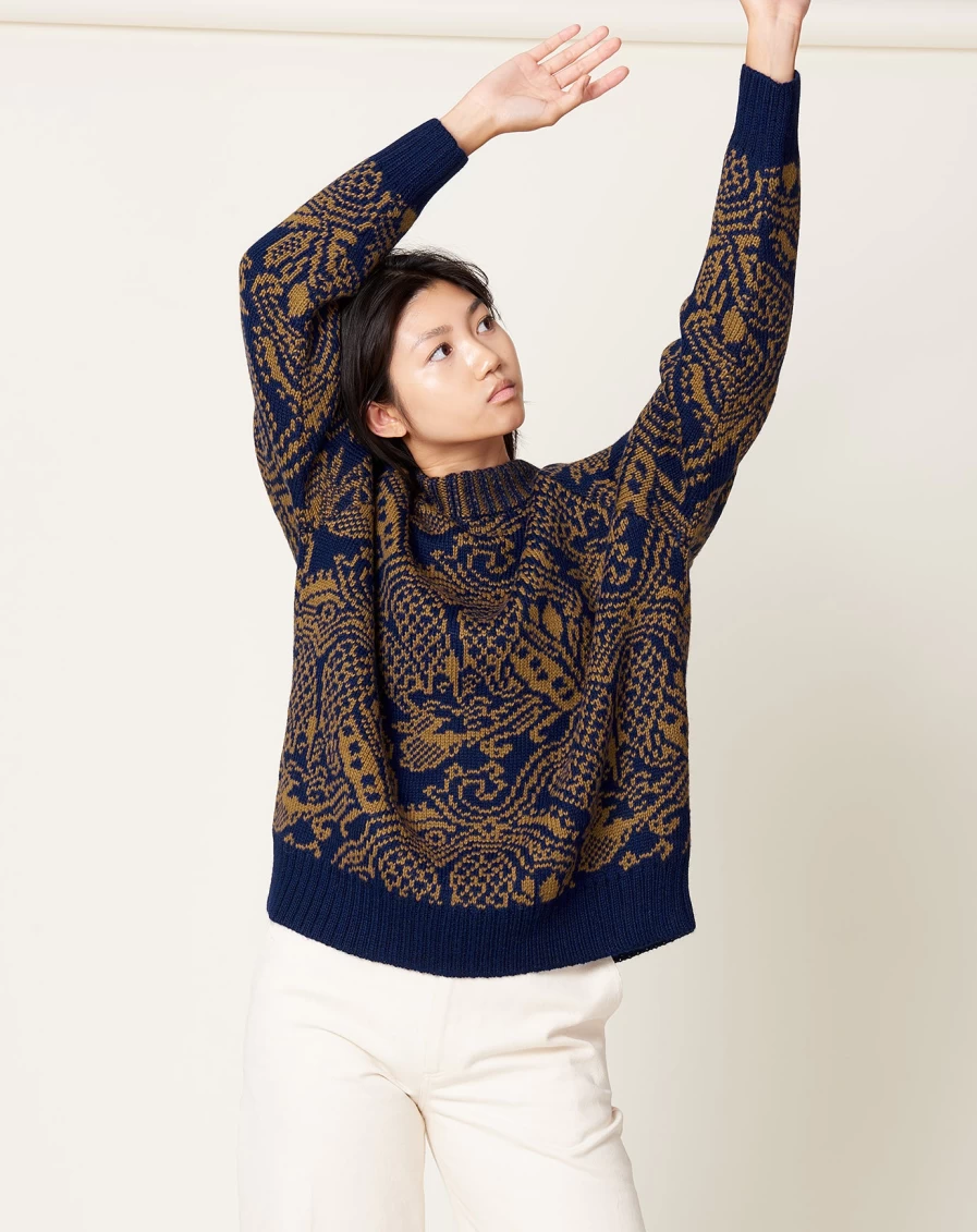 Rachel Comey Strada Top - Navy Blue Butterfly Jacquard Blouse for Women