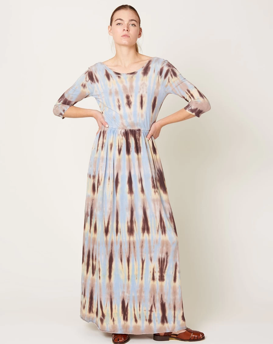 Raquel Allegra Grey Tie Dye Ballerina Maxi Dress with Hills Forms Design