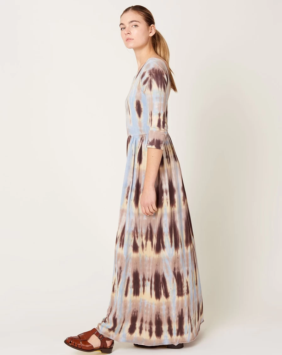 Raquel Allegra Grey Tie Dye Ballerina Maxi Dress with Hills Forms Design