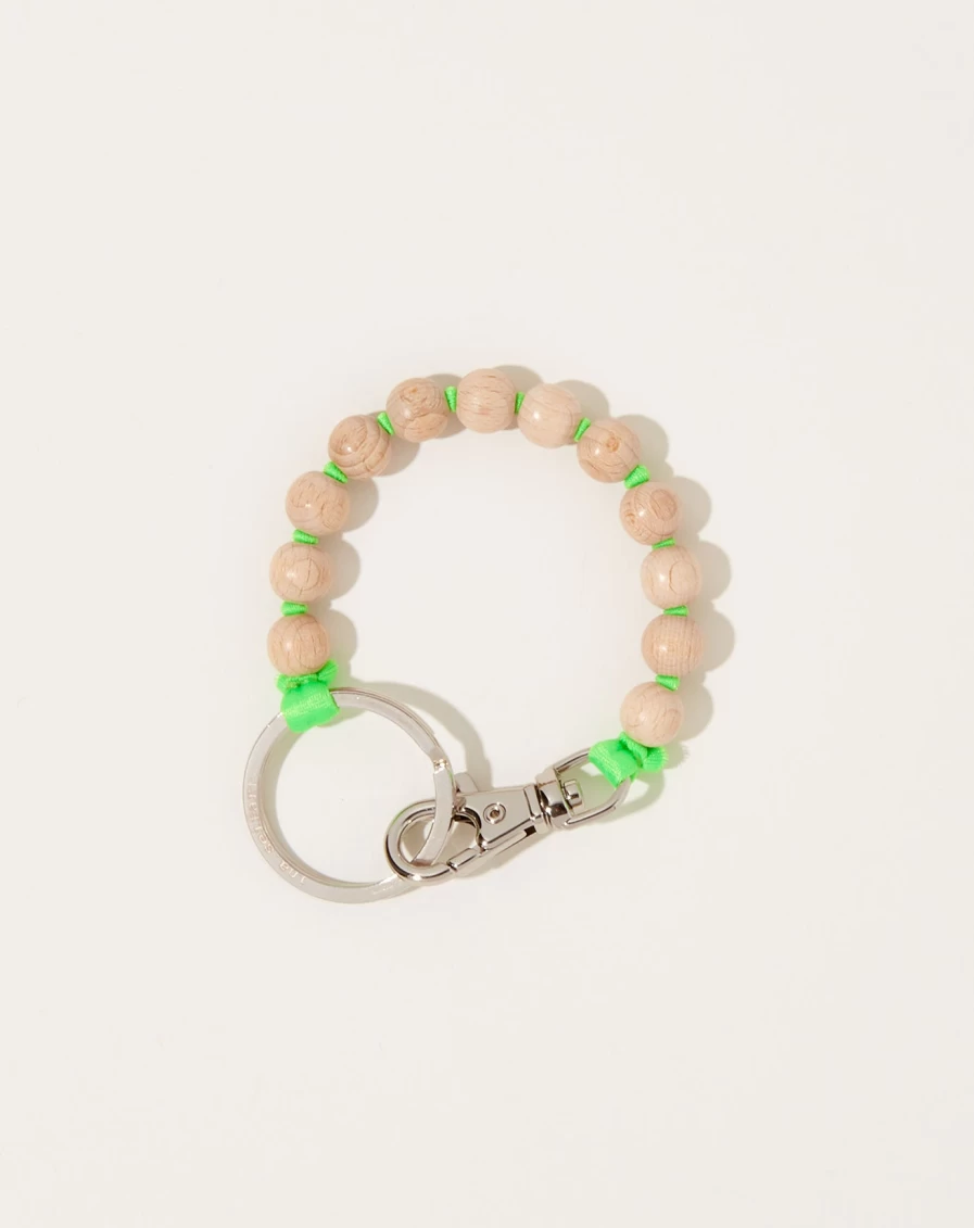 Ina Seifart Perlen Short Keyholder - Natural Pearl & Neon Green Leather Keychain