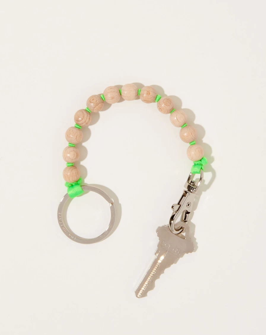 Ina Seifart Perlen Short Keyholder - Natural Pearl & Neon Green Leather Keychain
