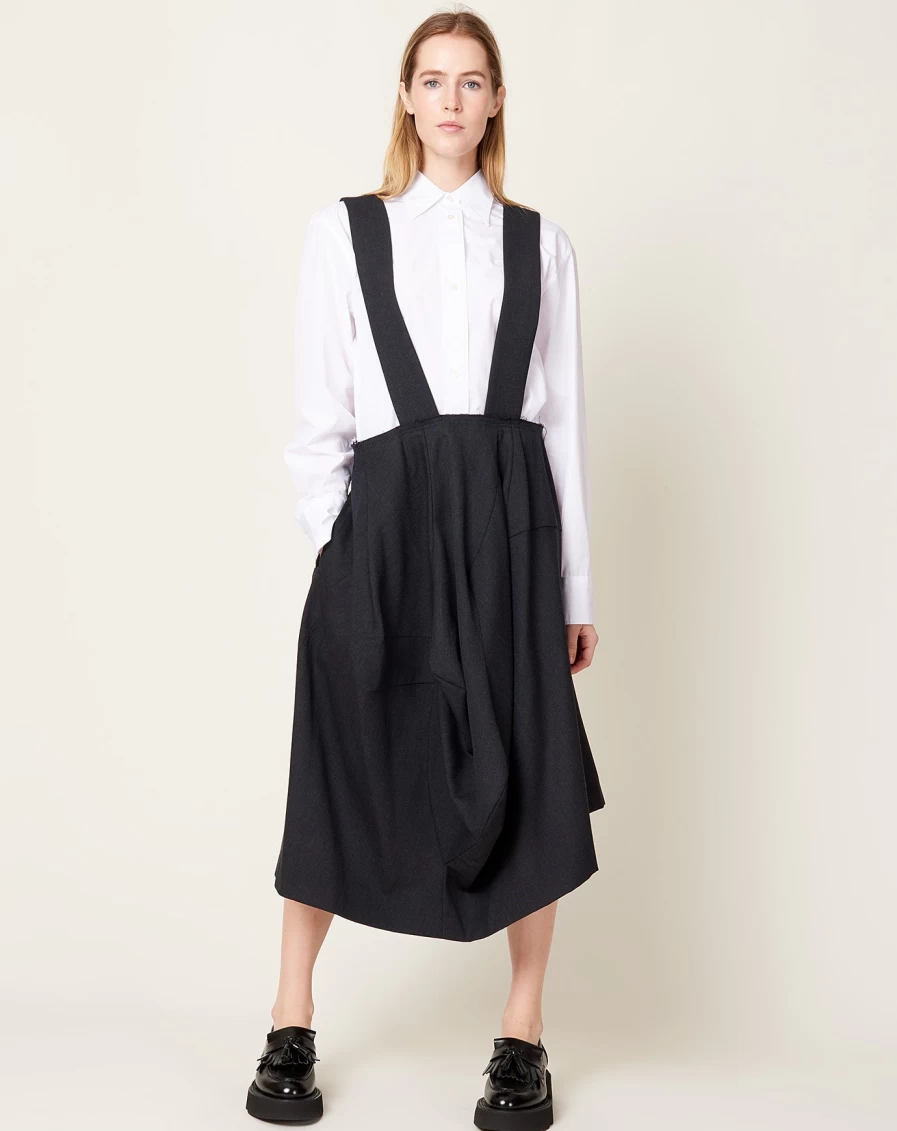 Comme des Garçons Grey Suspender Drape Skirt - High-Waist A-Line Pleated Designer Skirt