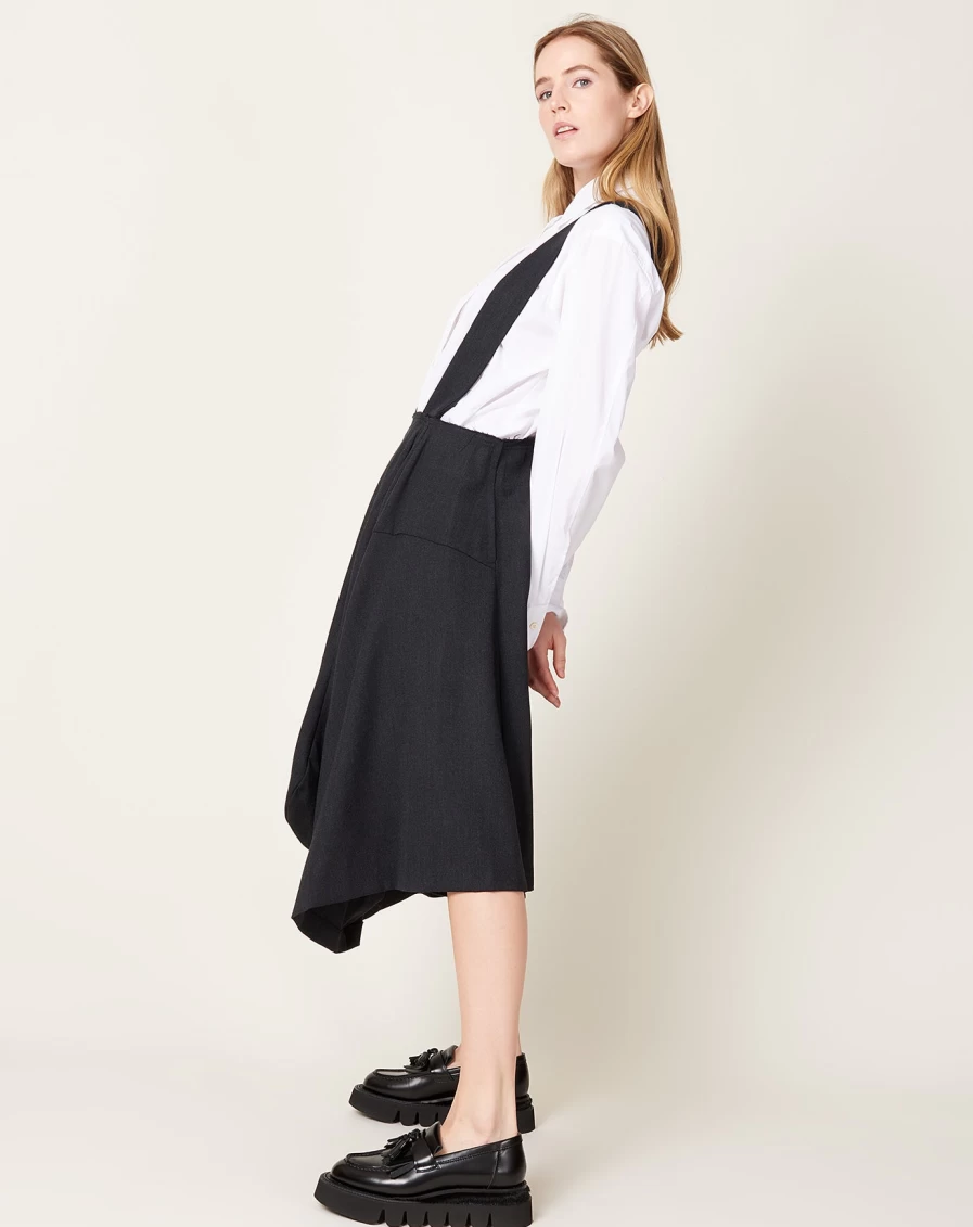 Comme des Garçons Grey Suspender Drape Skirt - High-Waist A-Line Pleated Designer Skirt