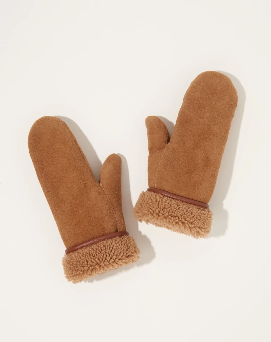 "Cawley Genuine Sheepskin Suede Mittens in Tan – Premium Winter Gloves"