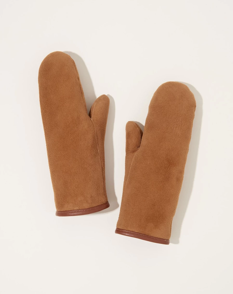 "Cawley Genuine Sheepskin Suede Mittens in Tan – Premium Winter Gloves"
