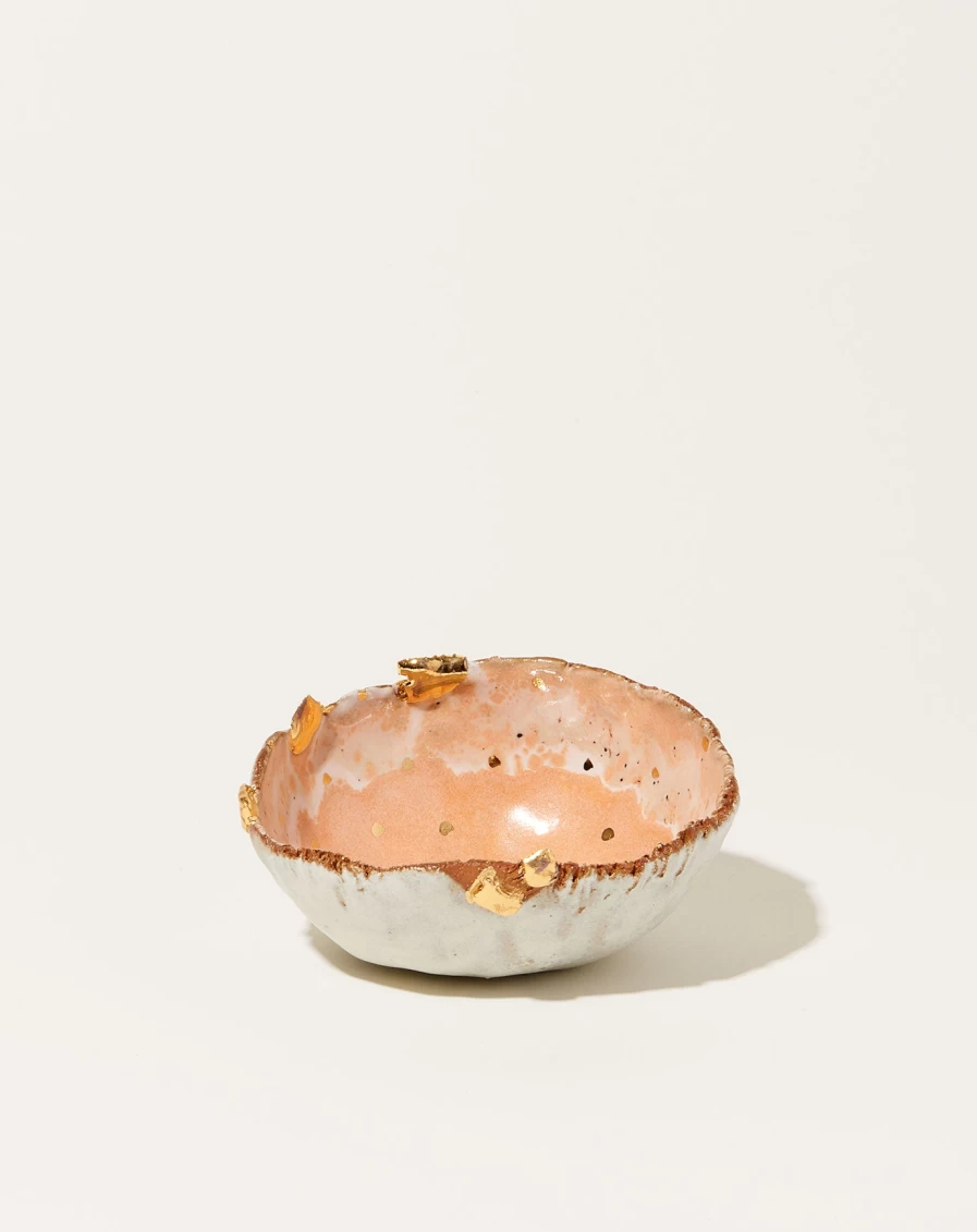 Minh Singer XS Iceland Dish - Tangerine Dream with Gold Accents, Decorative Ceramic Bowl