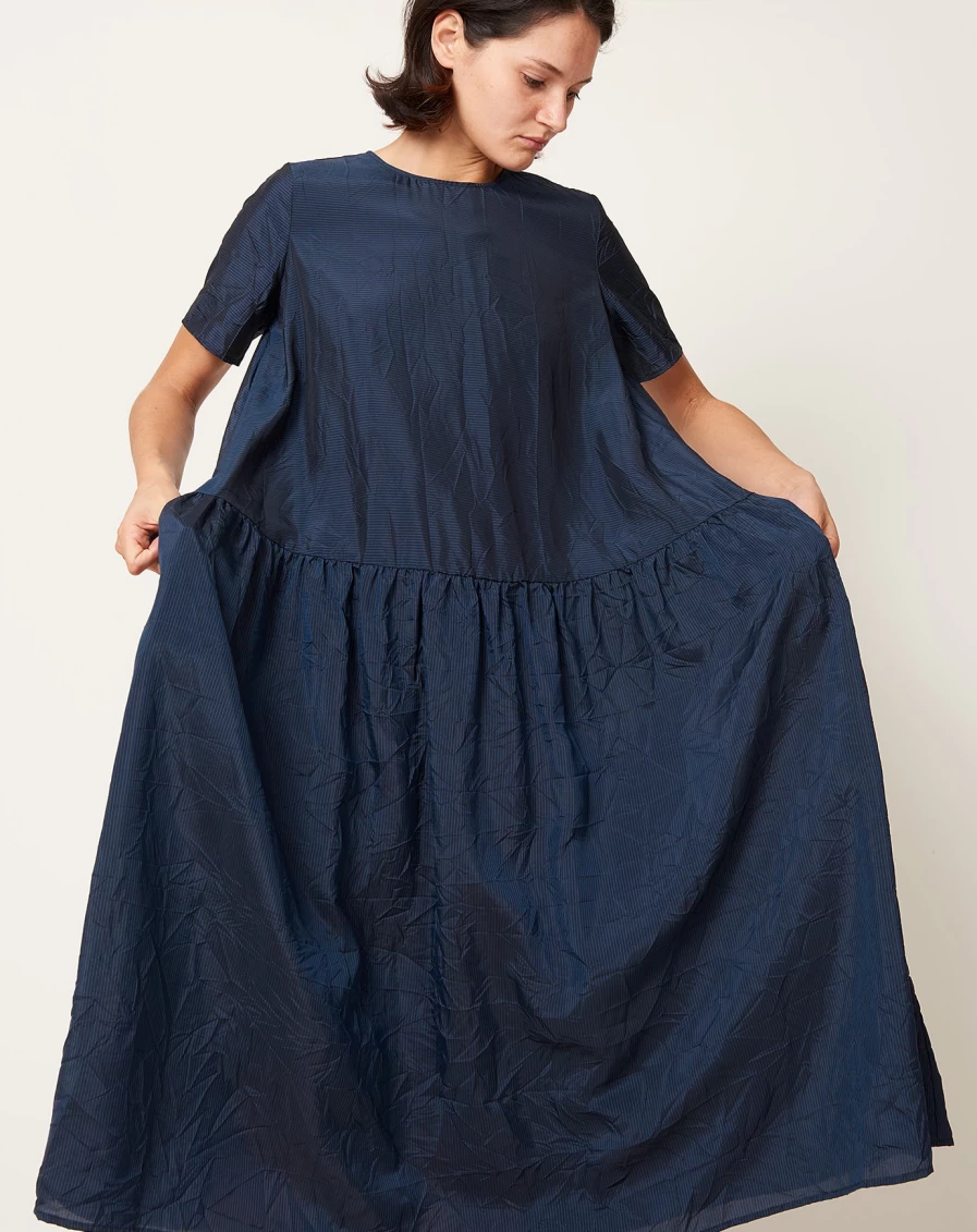 "Apuntob Dark Turquoise Striped Cupro Crushed Dress"