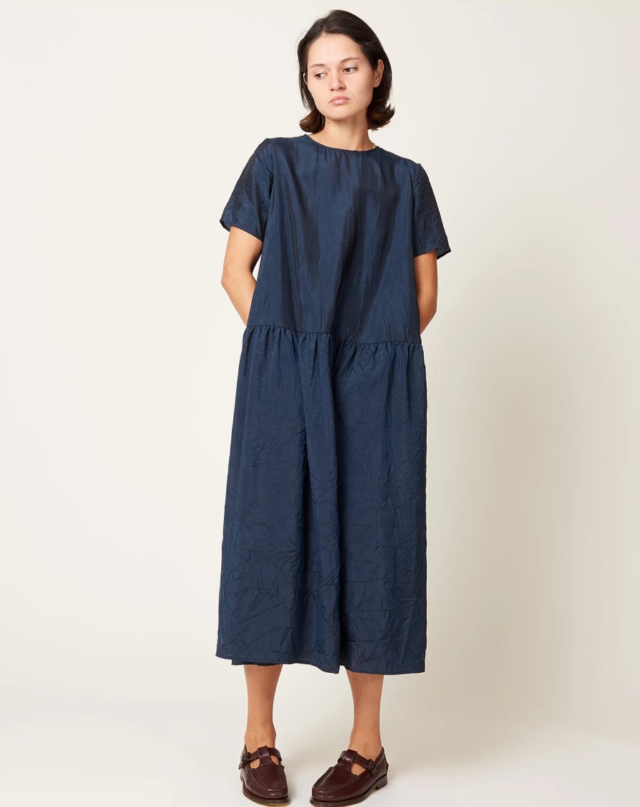 "Apuntob Dark Turquoise Striped Cupro Crushed Dress"