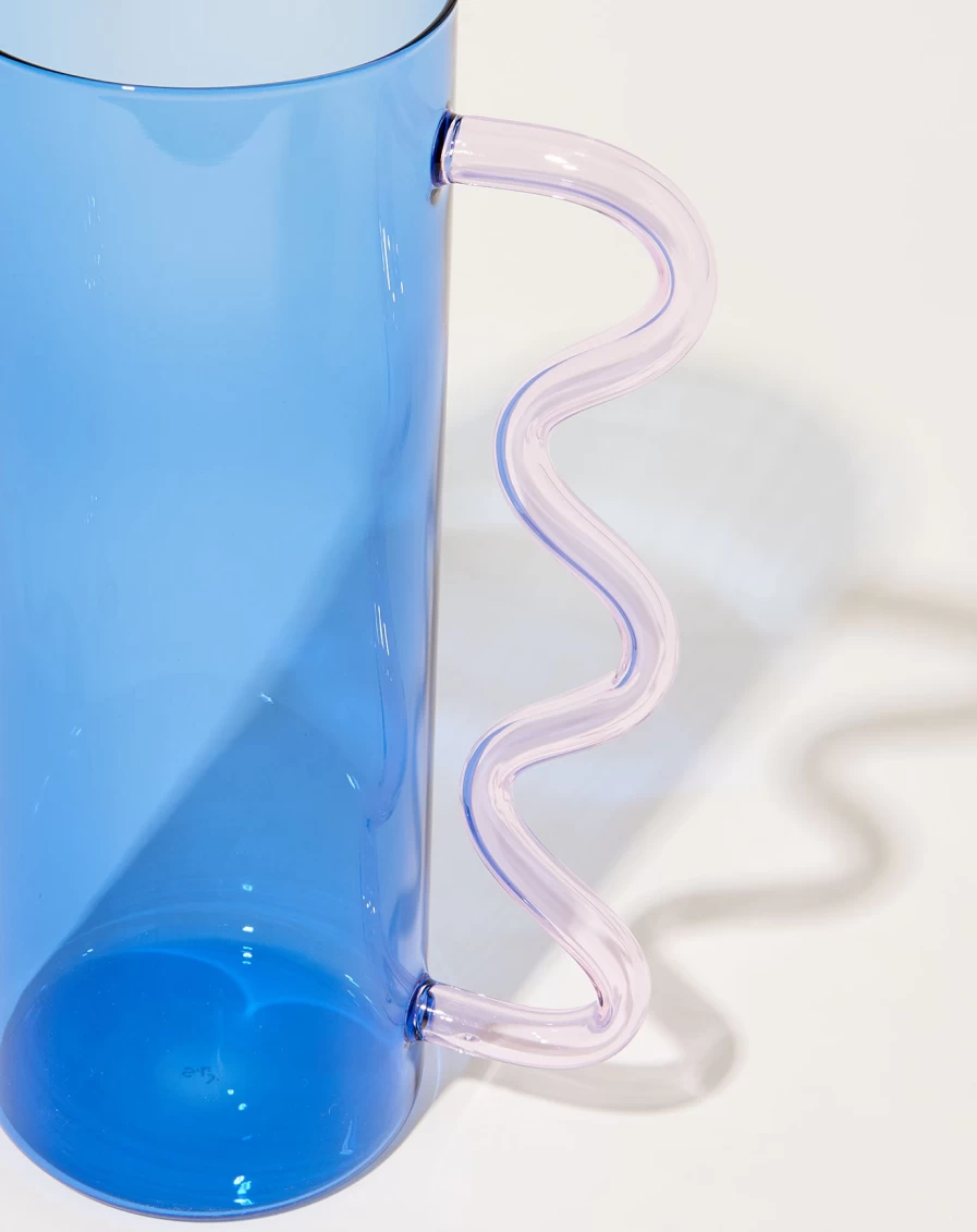 Sophie Lou Jacobsen Wave Pitcher - Blue and Pink Ceramic Water Pitcher for Modern Kitchens