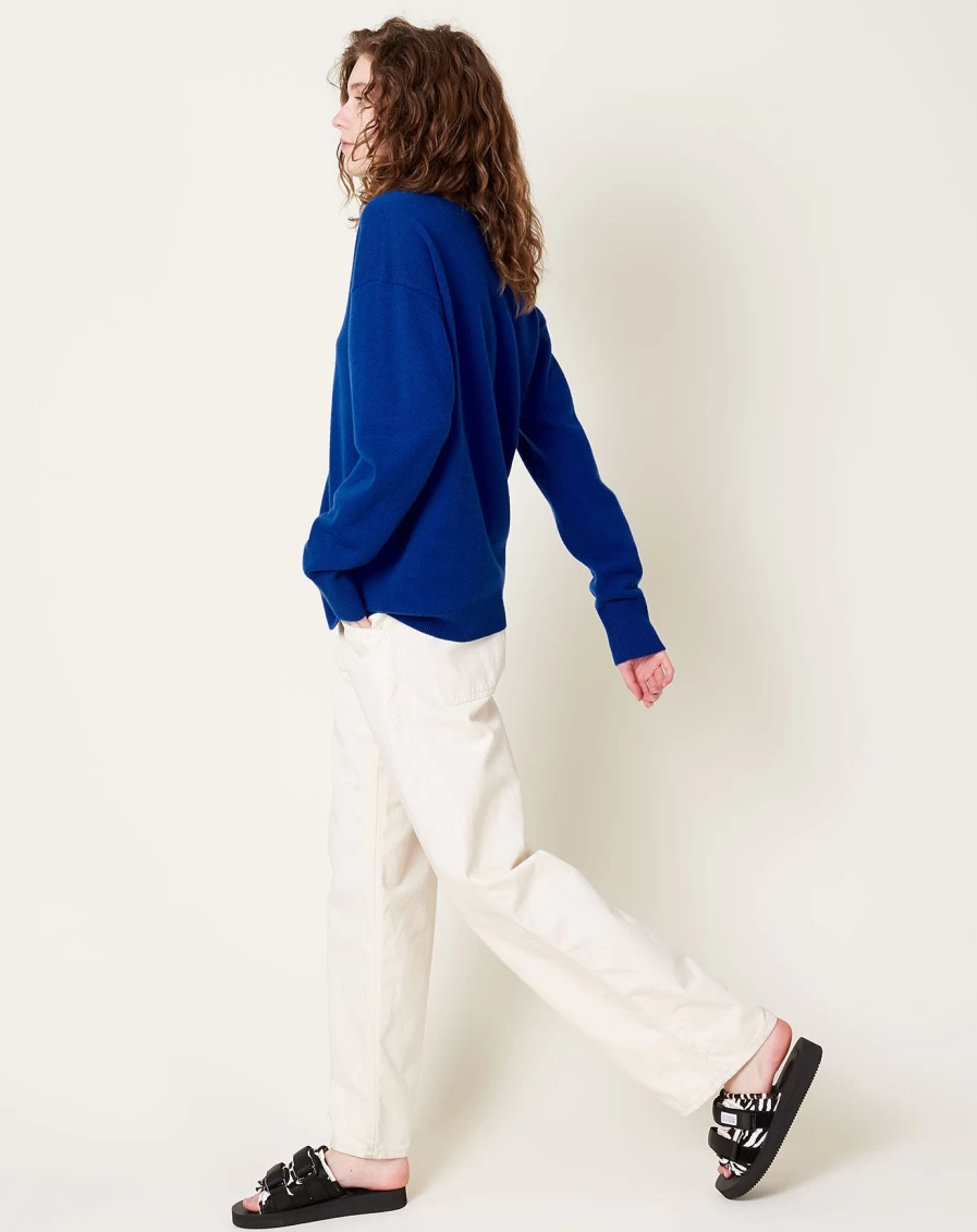 6397 Women's Oversized V-Neck T-Shirt in Cosmic Blue - Soft Relaxed Fit Long Sleeve Top