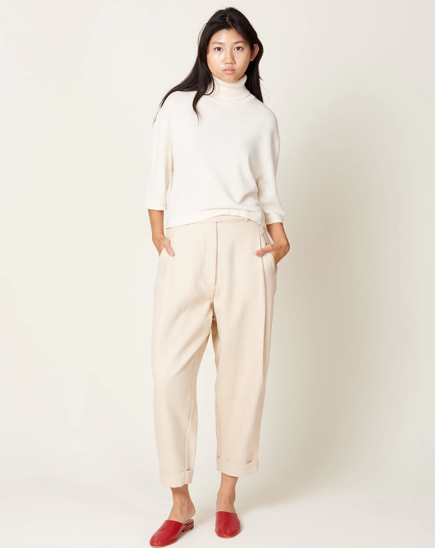Cordera Women's Cotton Wool Blend Carrot Pants in Alabaster - High Waisted Tapered Trousers