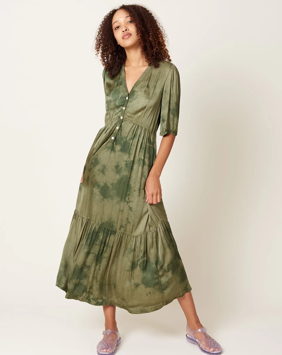 Raquel Allegra Hand-Dyed Moss Green Perfect Dress