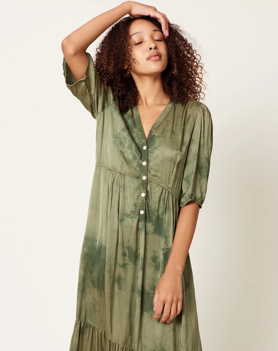 Raquel Allegra Hand-Dyed Moss Green Perfect Dress