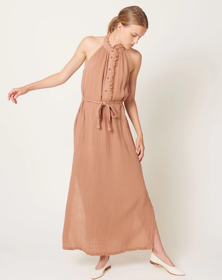Raquel Allegra Halter Neck Adobe Maxi Dress - Boho Chic Flowy Summer Dress