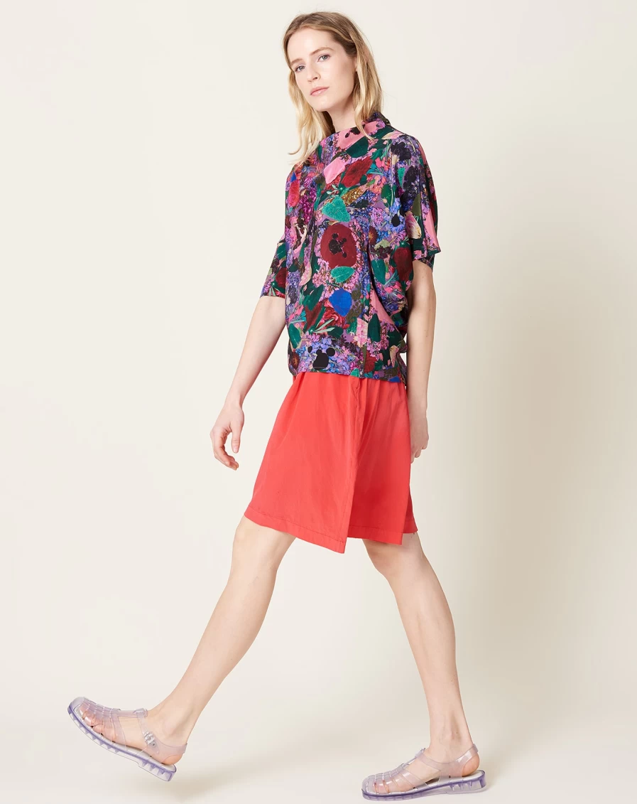 Anntian Garment-Dyed Pink Wide Leg Silk Shorts for Women