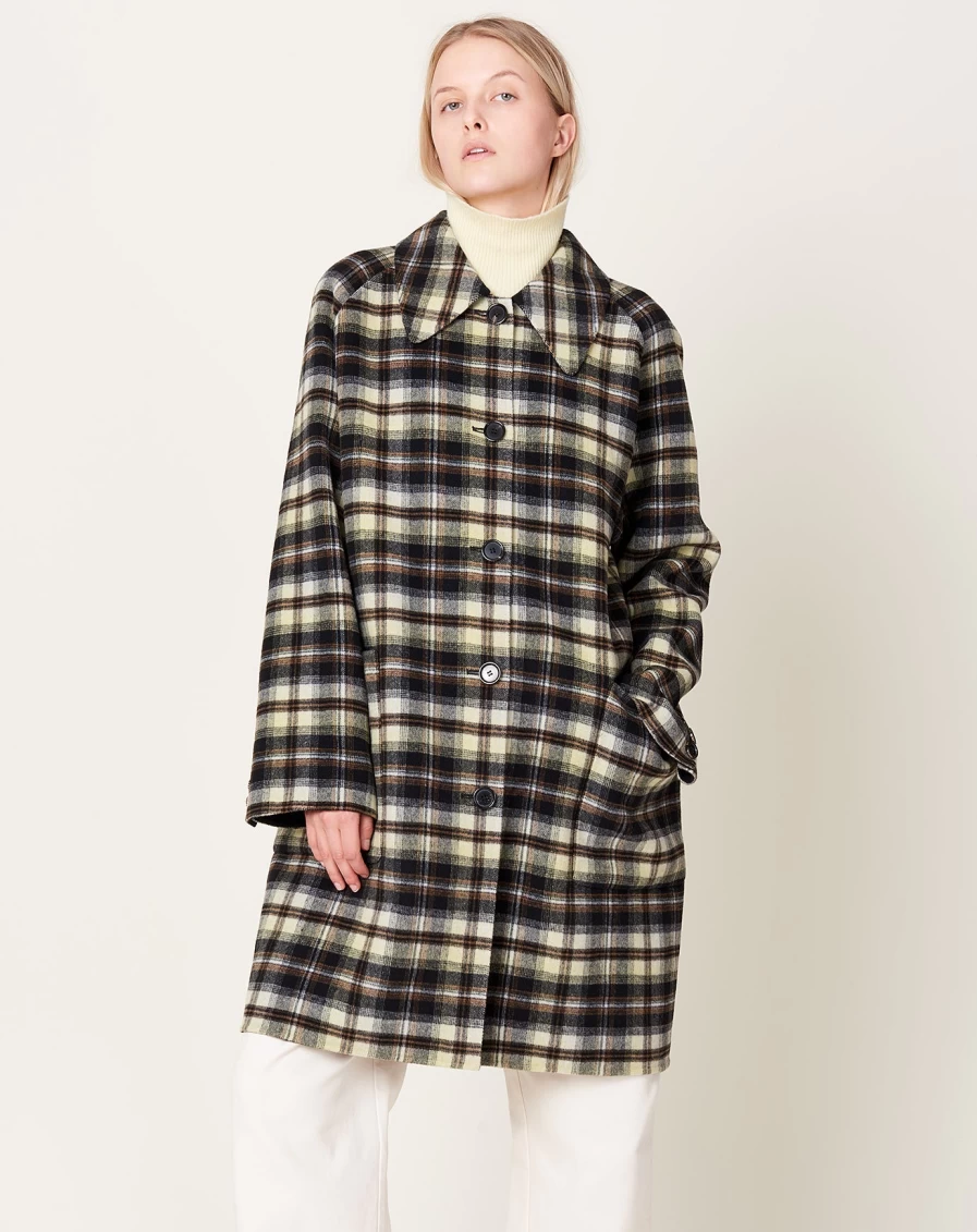 Rachel Comey Albie Navy Double-Faced Wool Plaid Coat for Women
