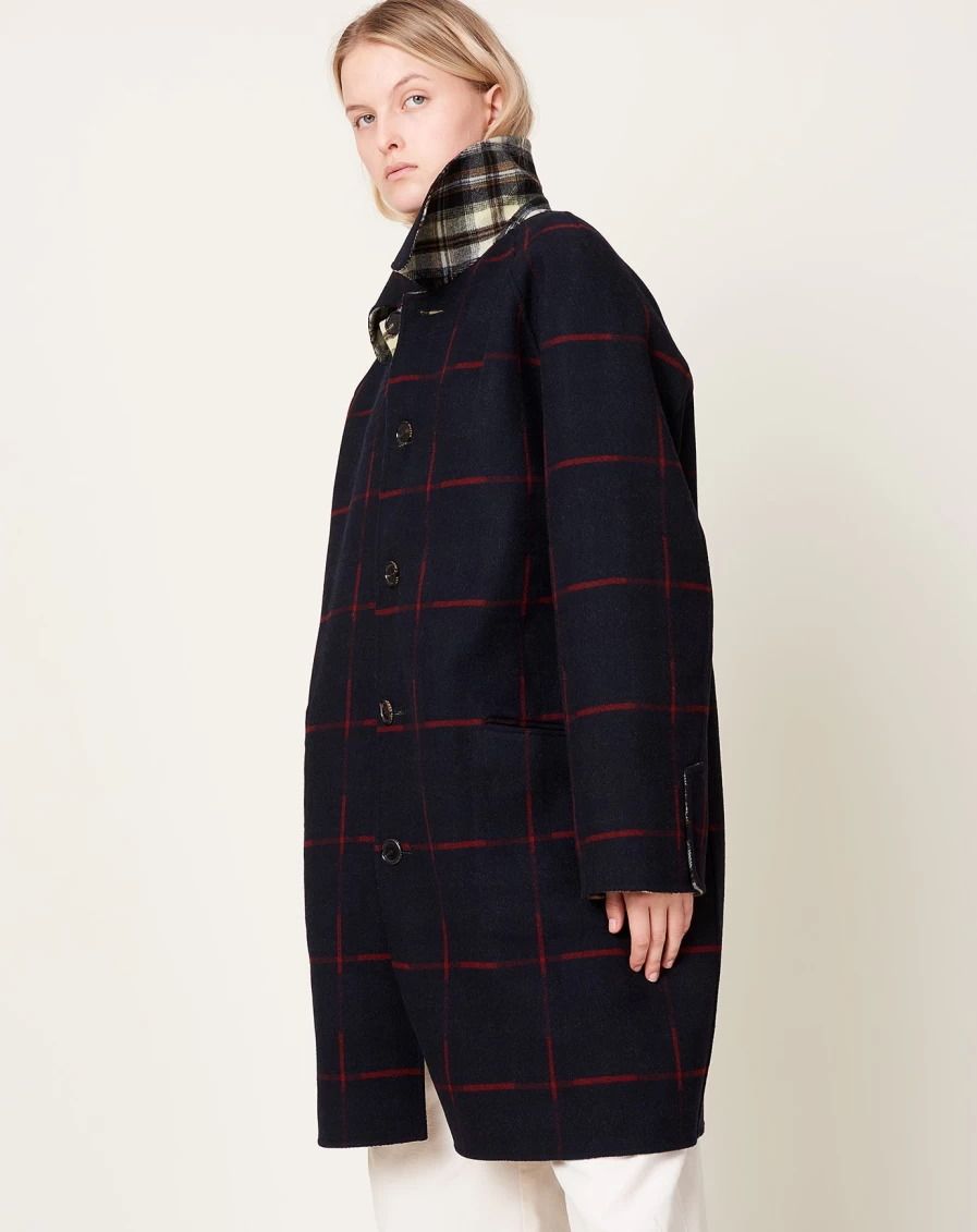 Rachel Comey Albie Navy Double-Faced Wool Plaid Coat for Women