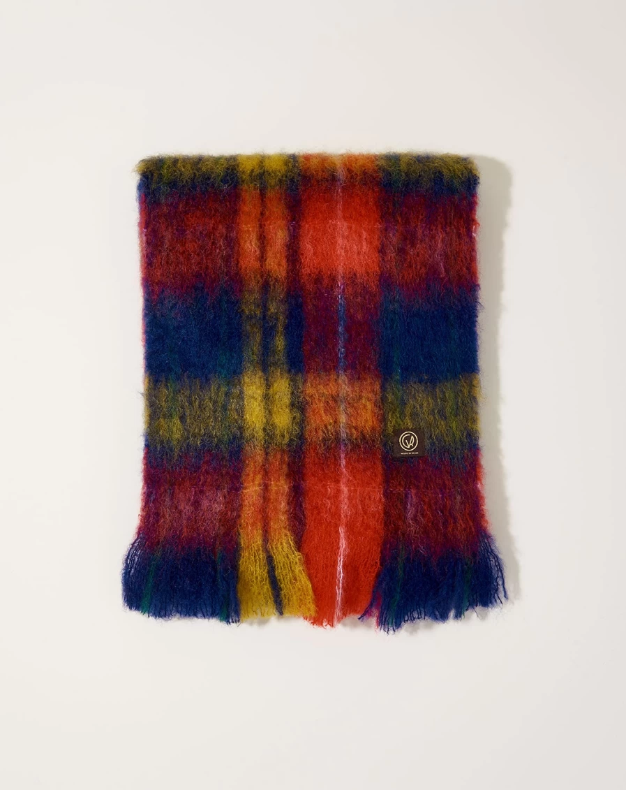 Mantas Ezcaray Navy Mohair Tartan Scarf - Premium Wool Winter Accessory